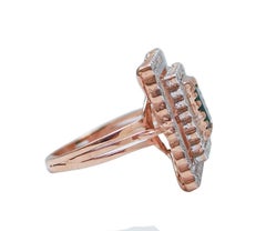Emerald, Diamonds, Rose Gold and Silver Ring.