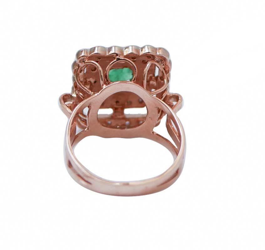 Retro Emerald, Diamonds, Rose Gold and Silver Ring.