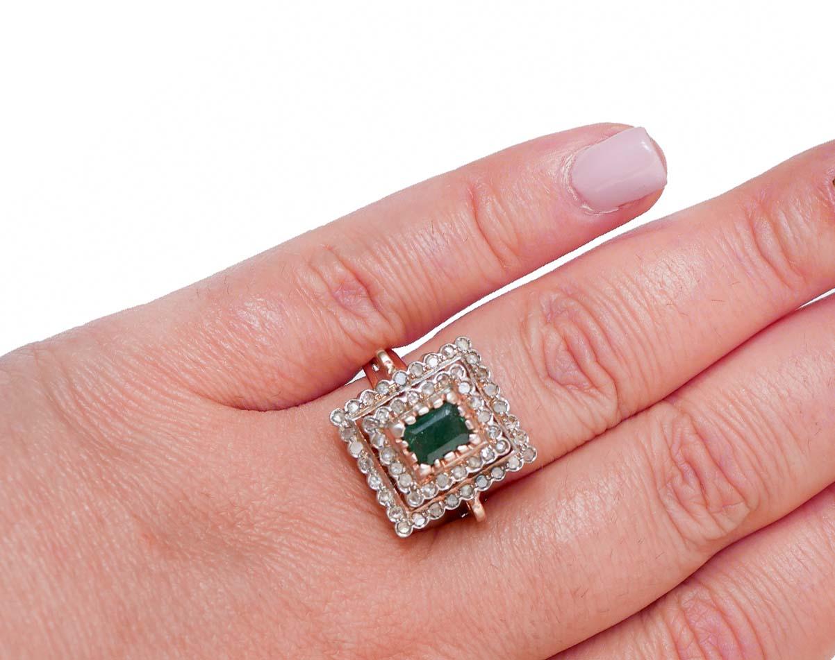 Emerald, Diamonds, Rose Gold and Silver Ring. Bon état - En vente à Marcianise, Marcianise (CE)