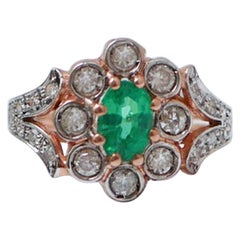 Emerald, Diamonds, Rose Gold and Silver Ring.