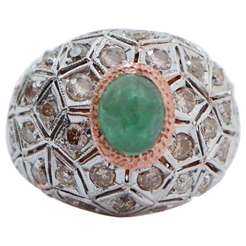 Emerald, Diamonds, Rose Gold and Silver Ring.