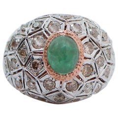 Emerald, Diamonds, Rose Gold and Silver Ring.