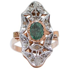 Emerald, Diamonds, Rose Gold and Silver Ring.