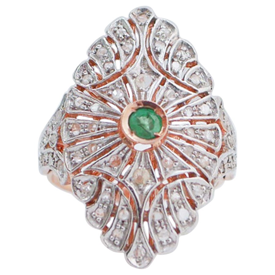 Emerald, Diamonds, Rose Gold and Silver Ring.