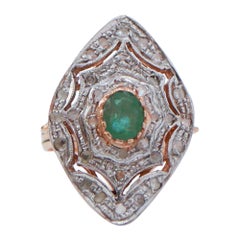 Bague en or rose, émeraude, diamants