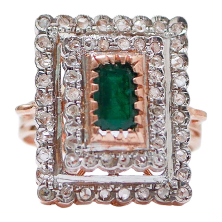 Bague en or rose, émeraude, diamants