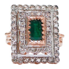 Emerald, Diamonds, Rose Gold and Silver Ring.