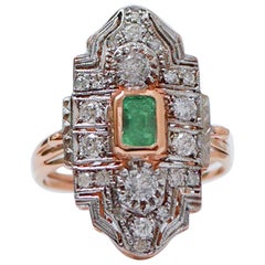 Emerald, Diamonds, Rose Gold and Silver Ring.