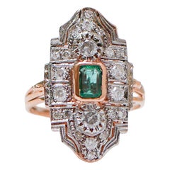 Emerald, Diamonds, Rose Gold and Silver Ring.