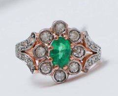 Emerald, Diamonds, Rose Gold and Silver Ring.