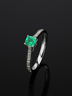 Emerald Diamonds White Gold Ring Green Natural Gem Unisex
