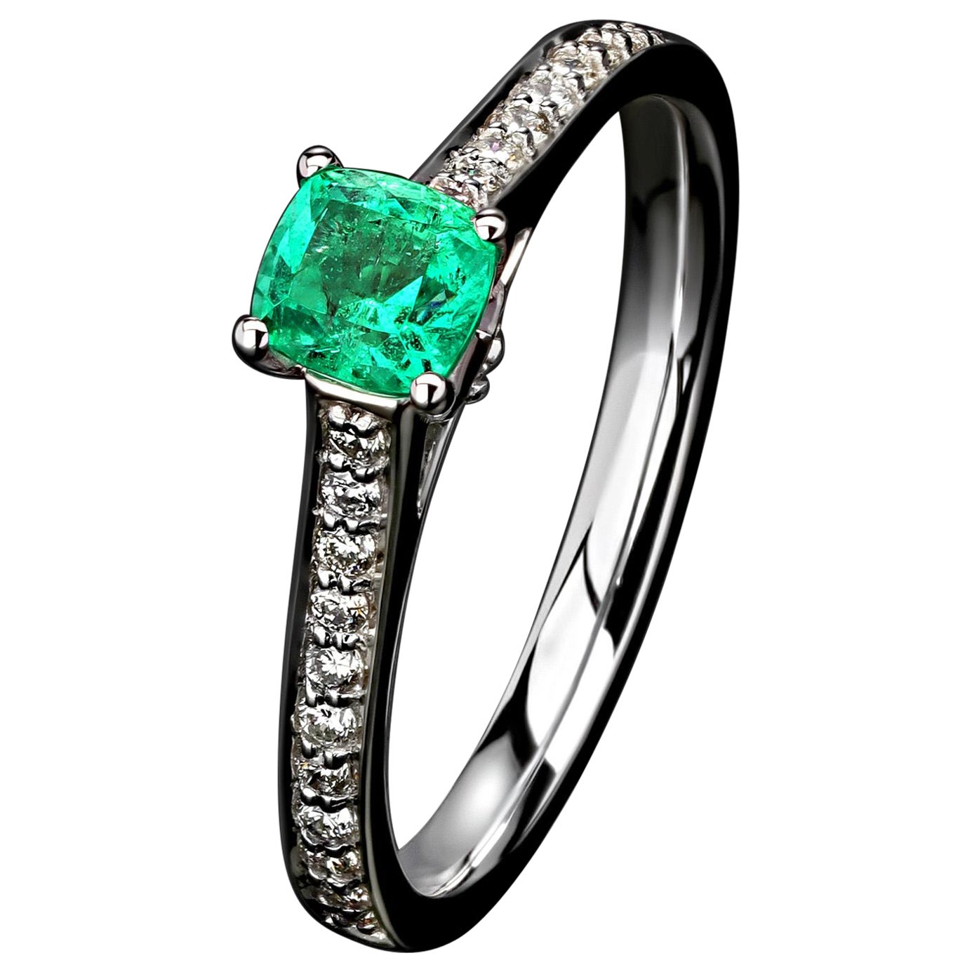 Esmeralda Diamante Anillo Oro Blanco Verde Gema Natural Unisex