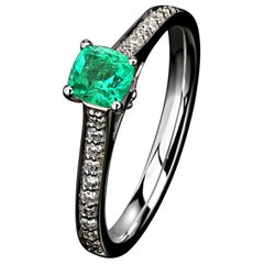 Anello con diamanti di smeraldo in oro bianco Greene & Greene, gemma naturale Unisex