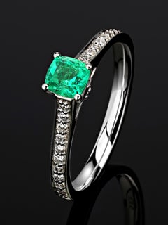Emerald Diamonds White Gold Ring Green Natural Gem Unisex Gay Engagement LGBT