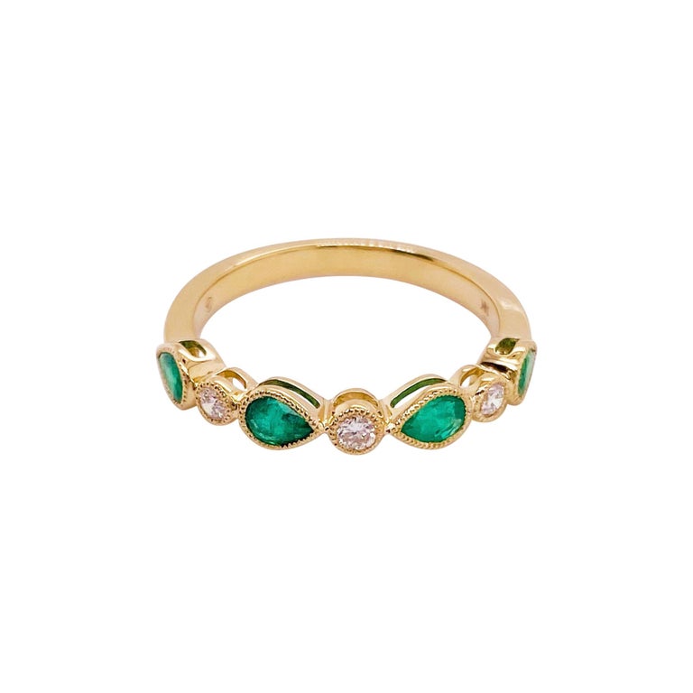Emerald Diamond Band Ring, Green Emeralds .7 Carats Natural Gemstones ...