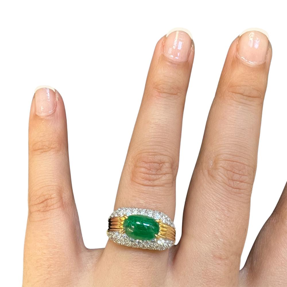 Brilliant Cut Emerald Dome Ring For Sale