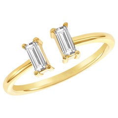 Twin Emerald Baguette 14K Gold Diamond Open Ring