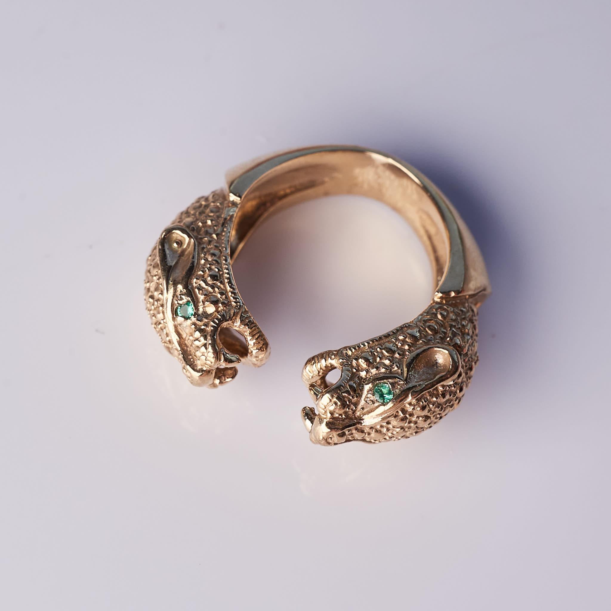 Emerald Double head Jaguar Ring For Sale 5