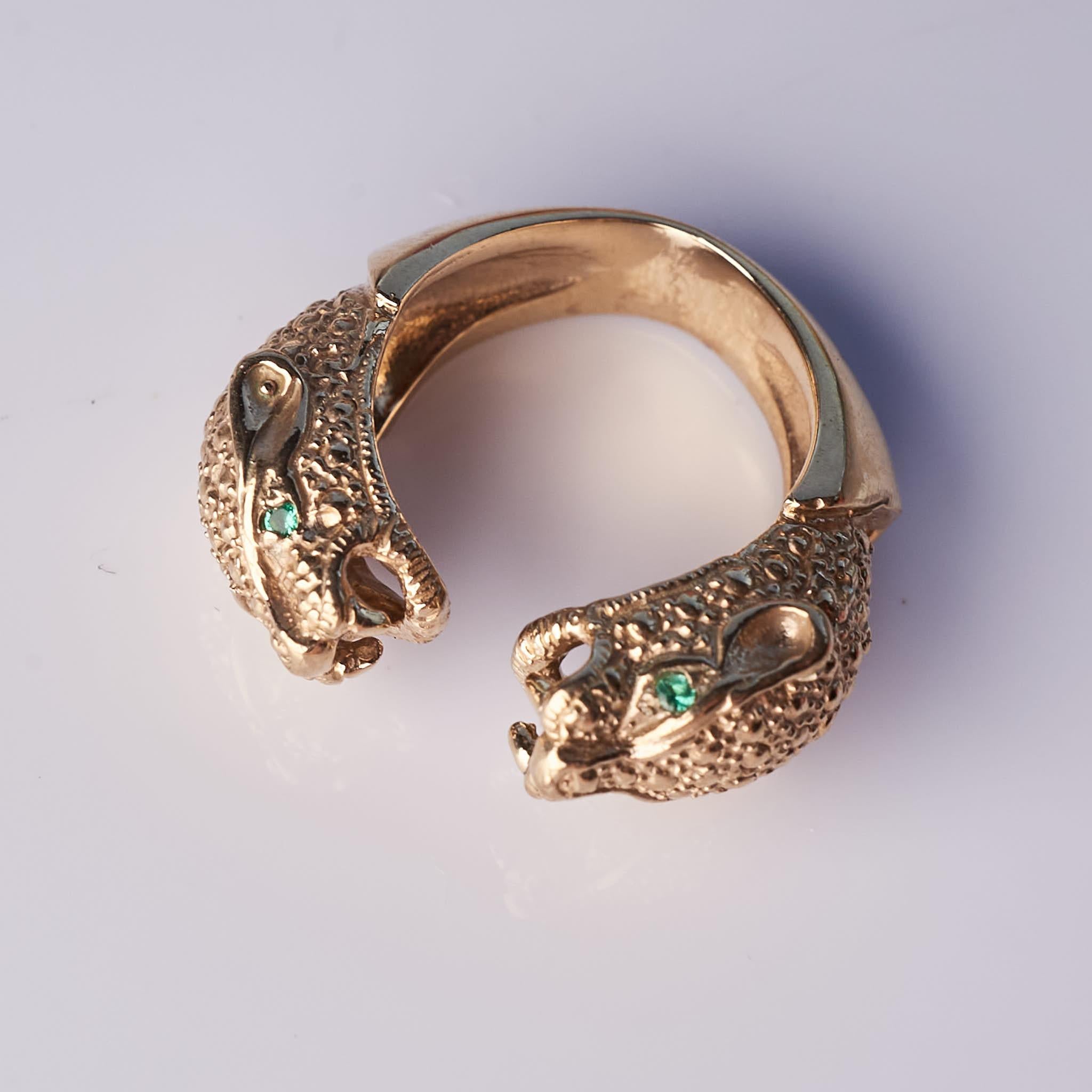 Emerald Double head Jaguar Ring For Sale 6