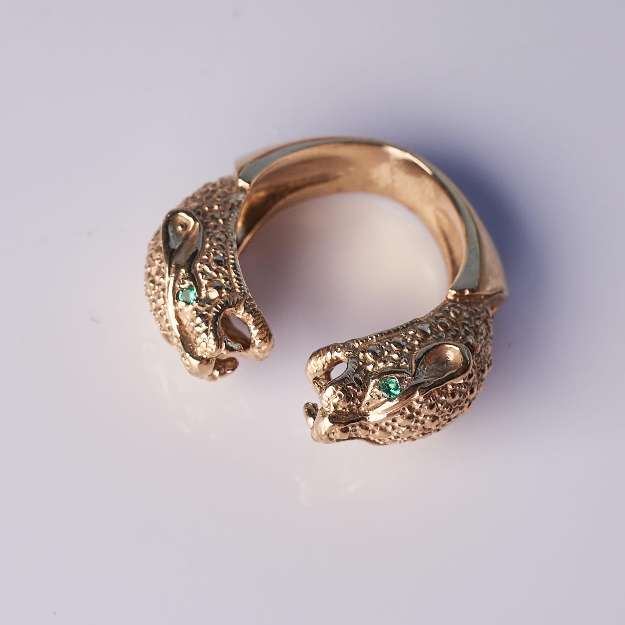 Emerald Double head Jaguar Ring For Sale 7