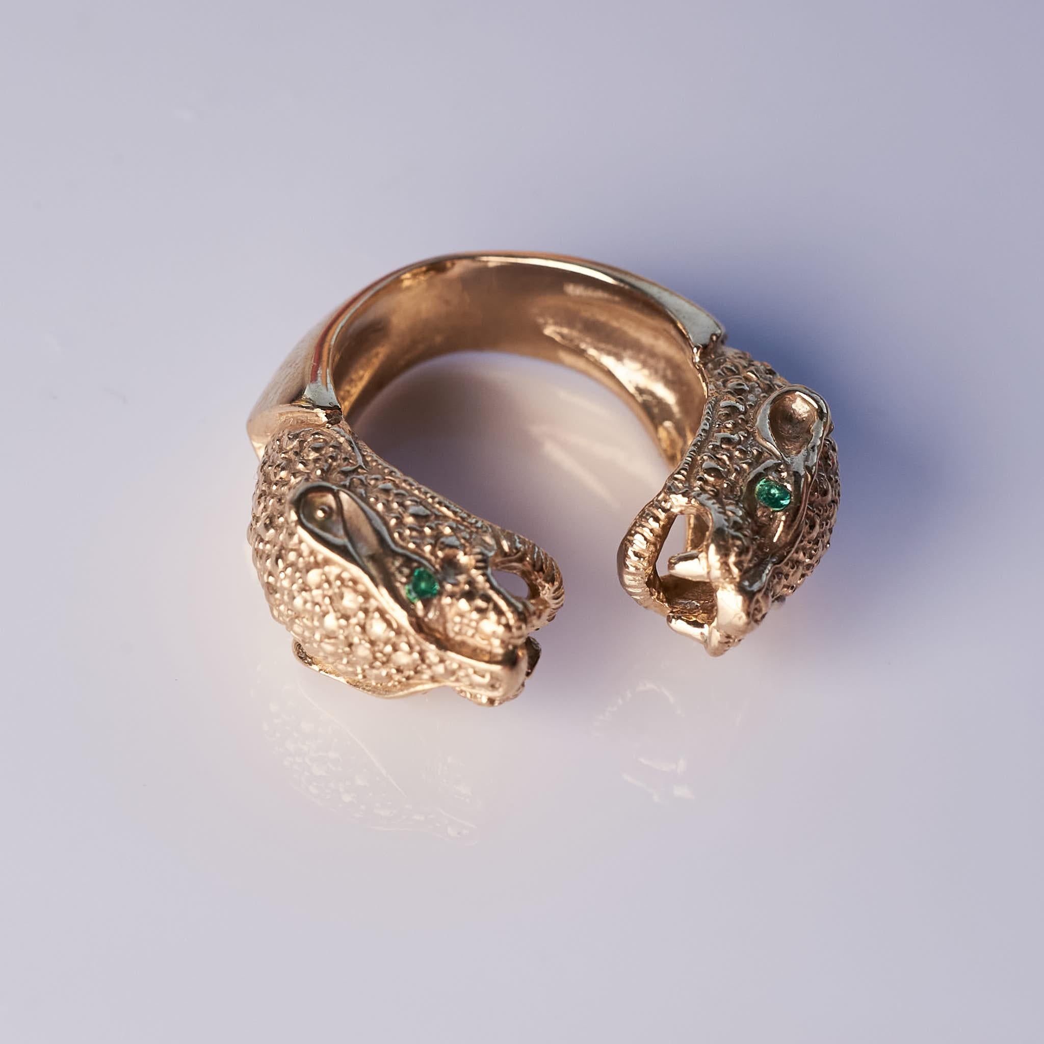 Emerald Double head Jaguar Ring For Sale 10