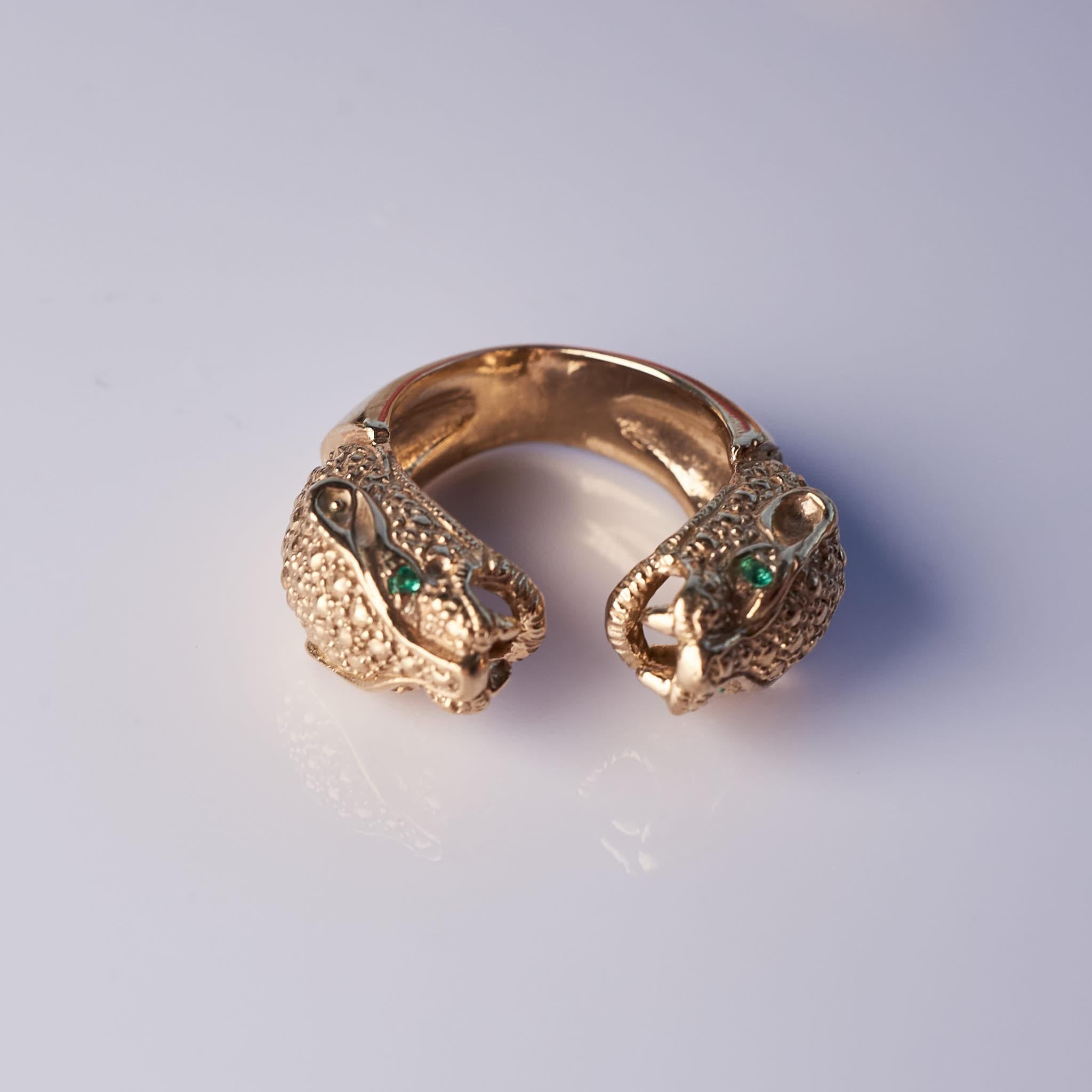 Emerald Double head Jaguar Ring For Sale 11