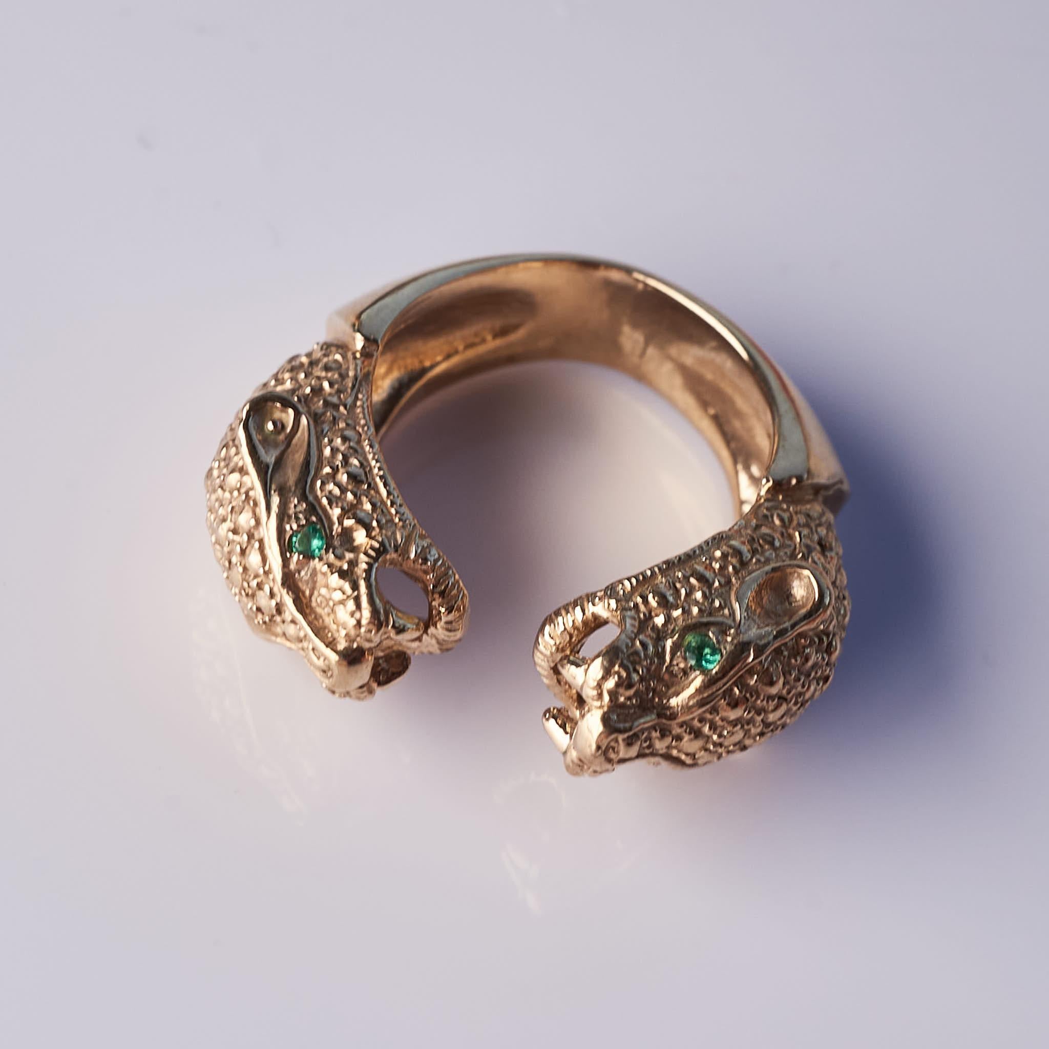Emerald Double head Jaguar Ring For Sale 12