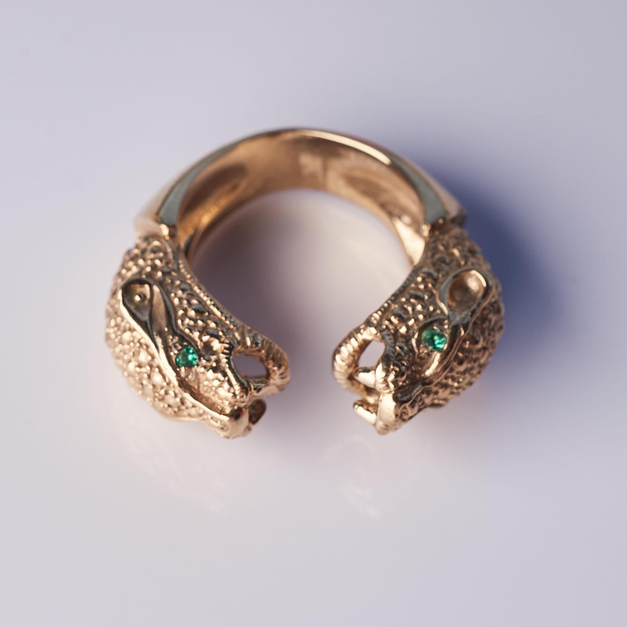 Emerald Double head Jaguar Ring For Sale 13