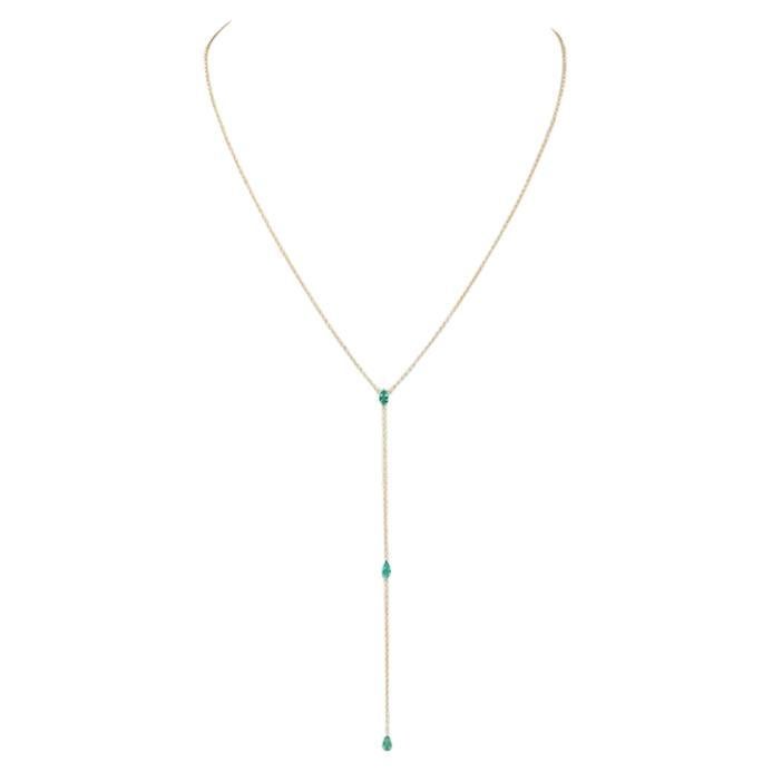 Emerald Drop Accents 14K (or 18k upon request) Yellow Gold Lariat Necklace en vente