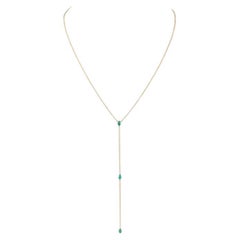 Emerald Drop Accents 14K (or 18k upon request) Yellow Gold Lariat Necklace