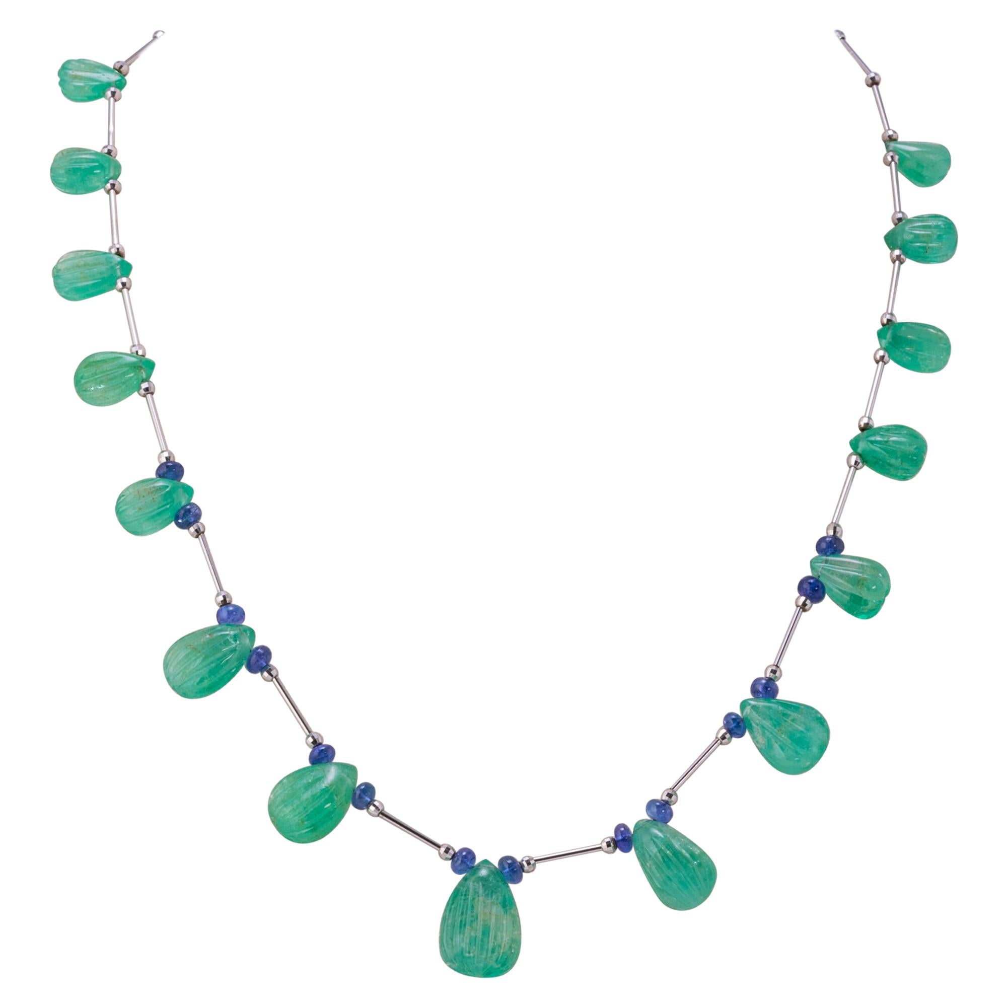 Emerald Drop and Tanzanite Beaded Necklace