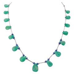 Emerald Drop and Tanzanite Beaded Necklace