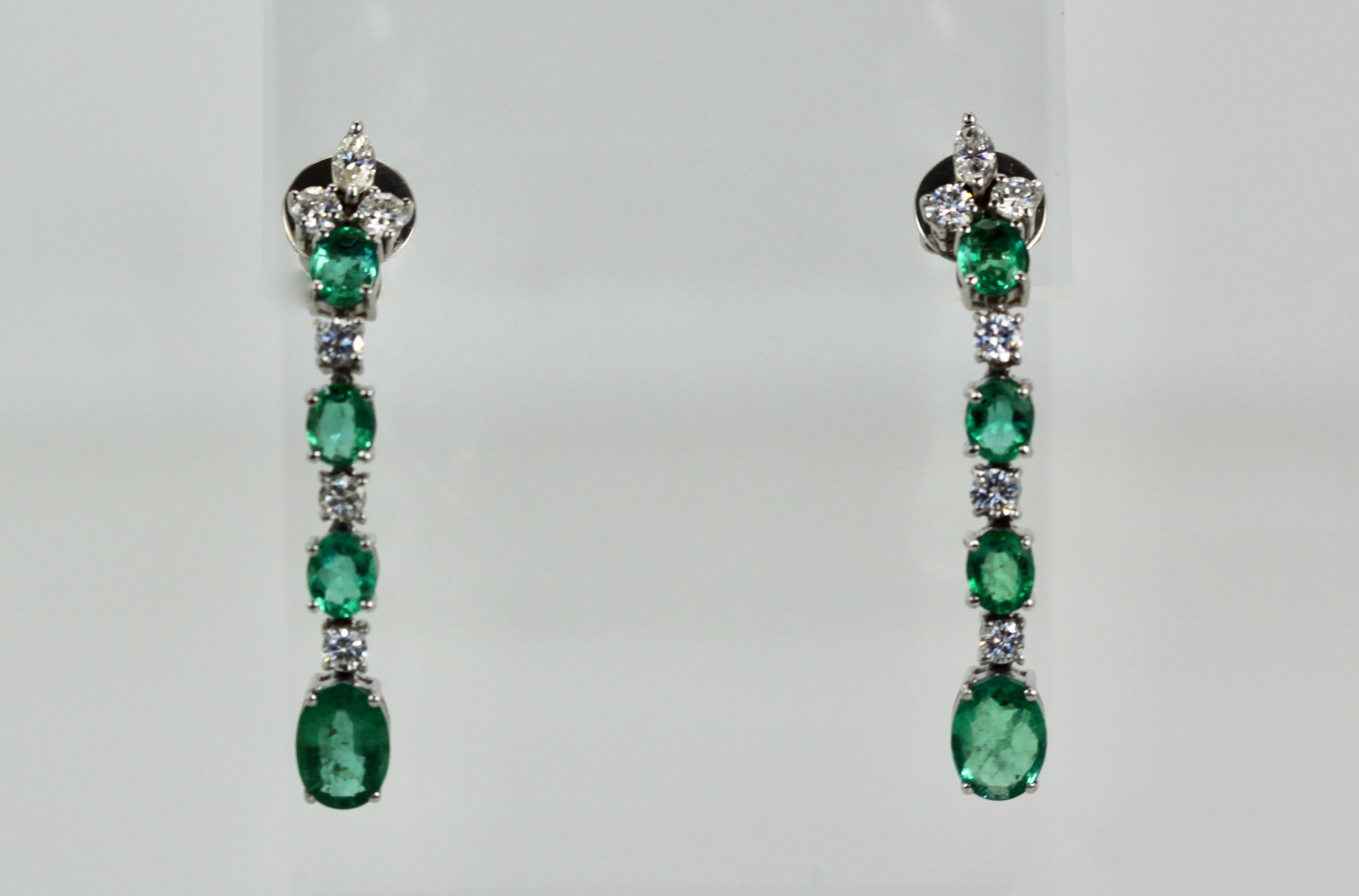 Emerald Drop Dangle Earrings 5 Carats 18K For Sale 4