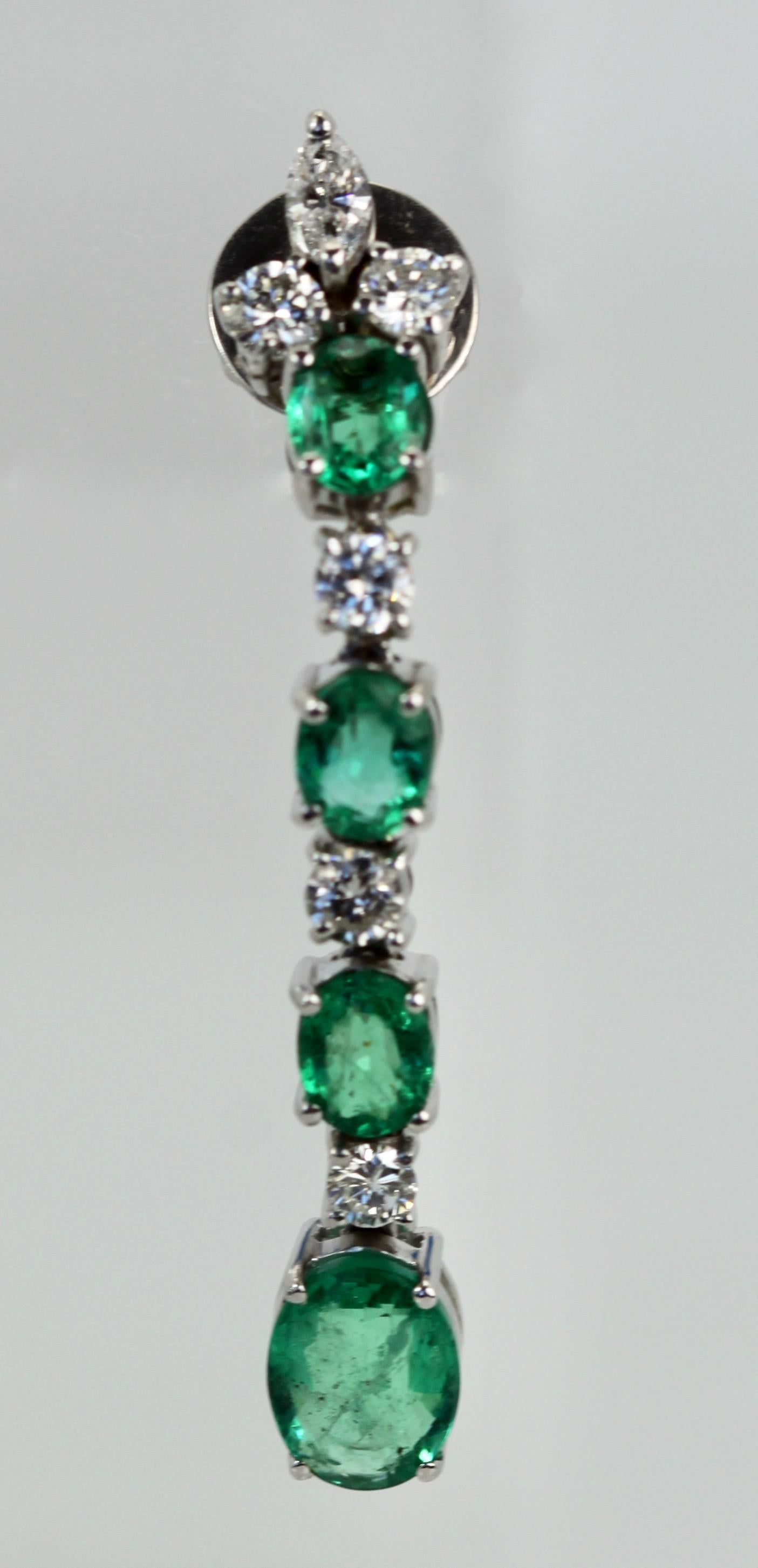 Emerald Drop Dangle Earrings 5 Carats 18K For Sale 5