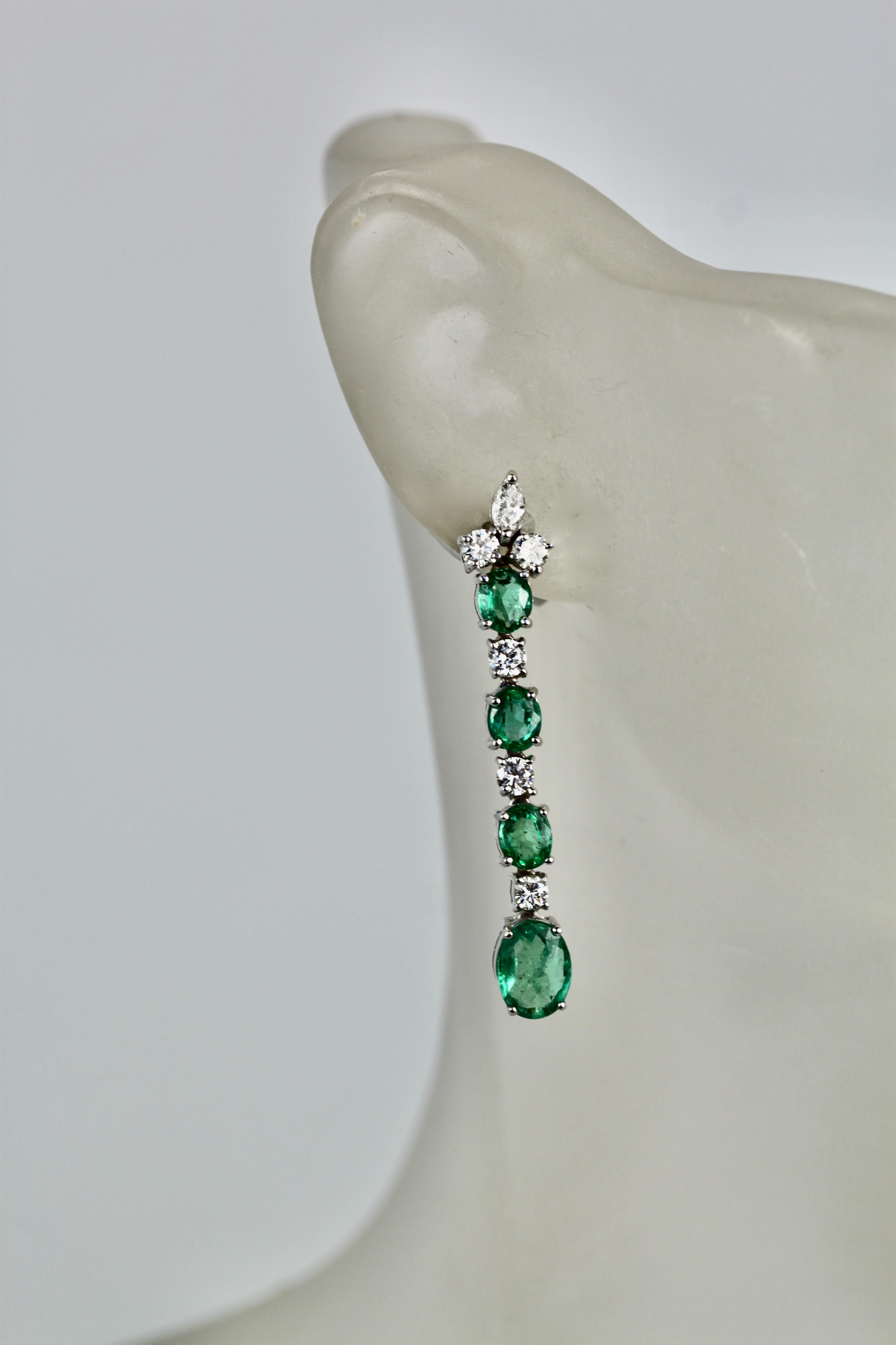 Emerald Drop Dangle Earrings 5 Carats 18K For Sale 6