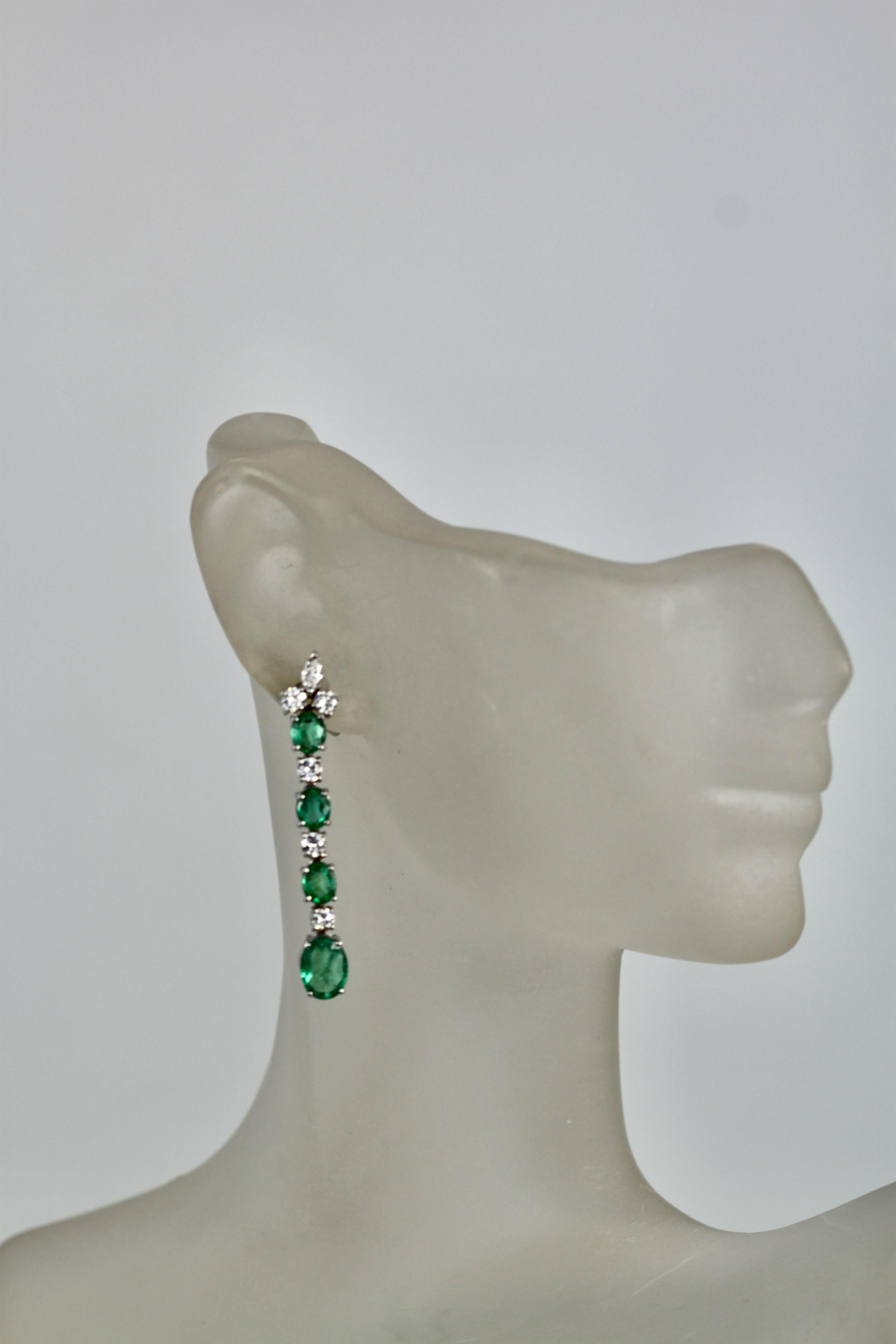 Artisan Emerald Drop Dangle Earrings 5 Carats 18K For Sale