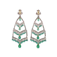Emerald Drop Dangle Earrings With Diamonds In 14k Yellow Gold