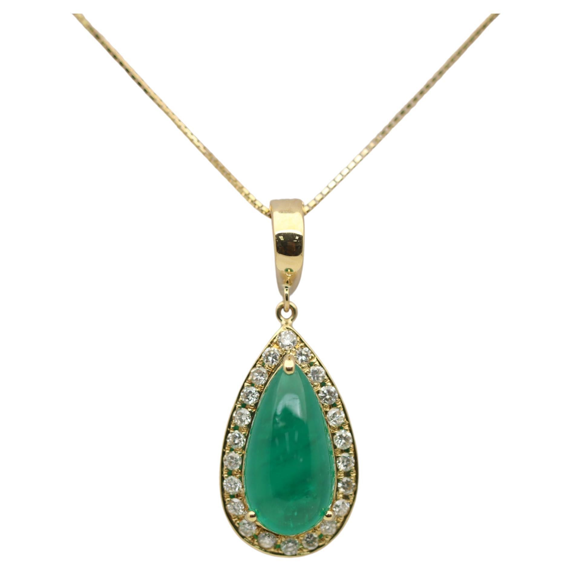 Emerald Drop Diamond Gold Pendant For Sale