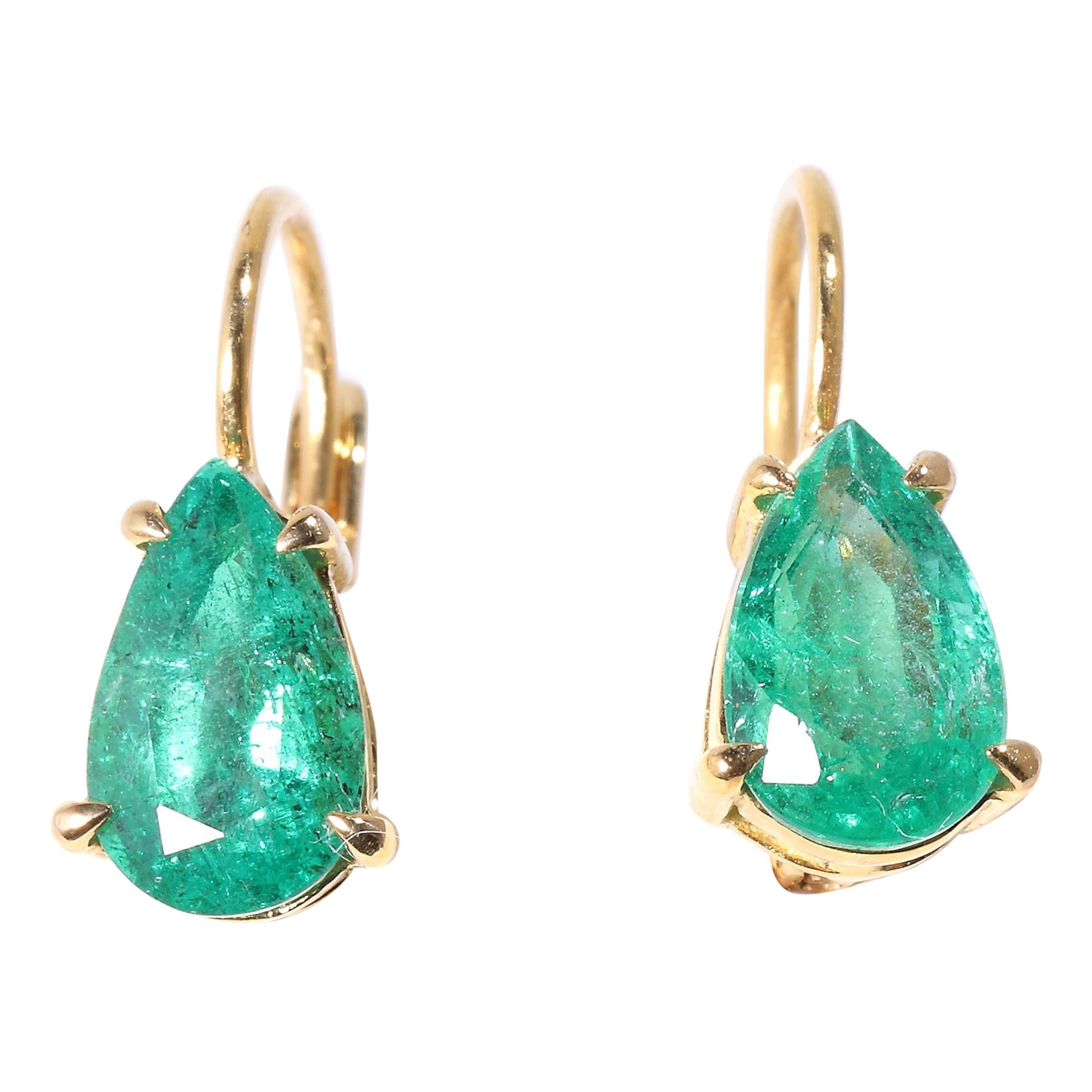 Romantic Diamond Antique Emerald Paste Drop Earrings For Sale at 1stDibs