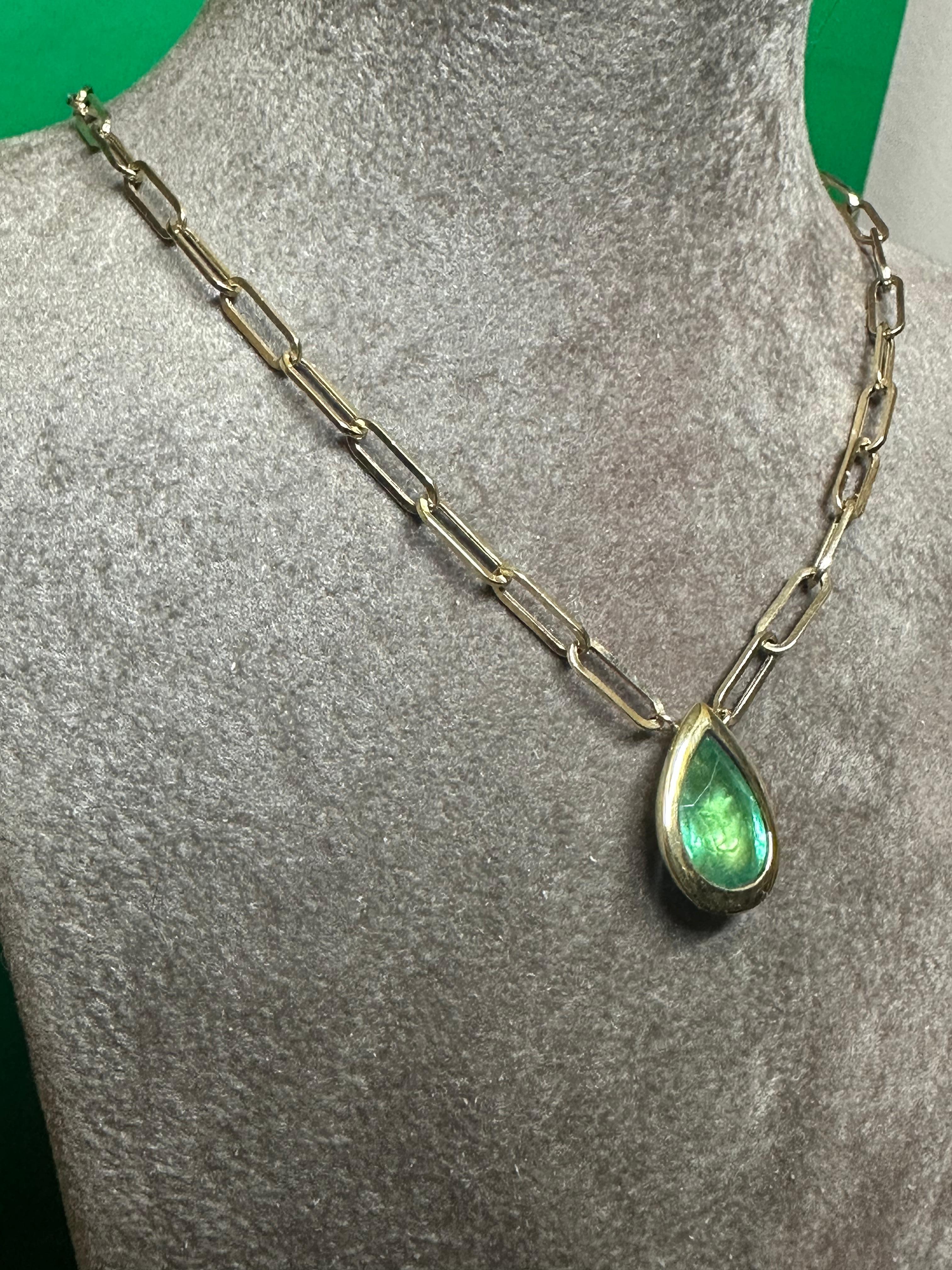 Emerald Drop Pear Shape 2.7 Carats Paper Clip Necklace For Sale 4