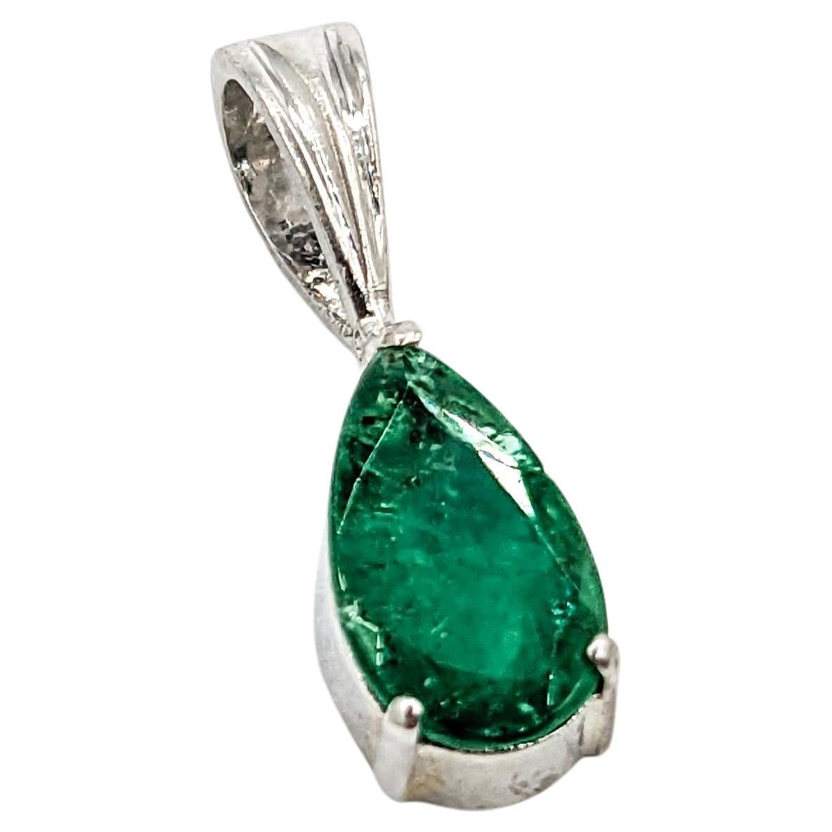 Modern Emerald Drop Pendant in Platinum For Sale