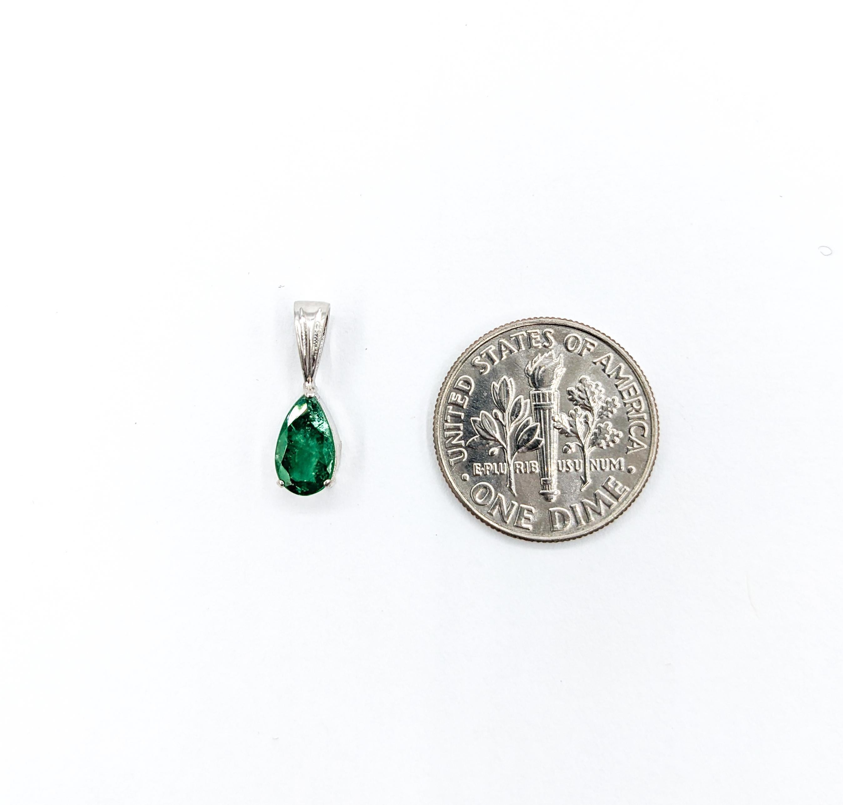 Pear Cut Emerald Drop Pendant in Platinum For Sale