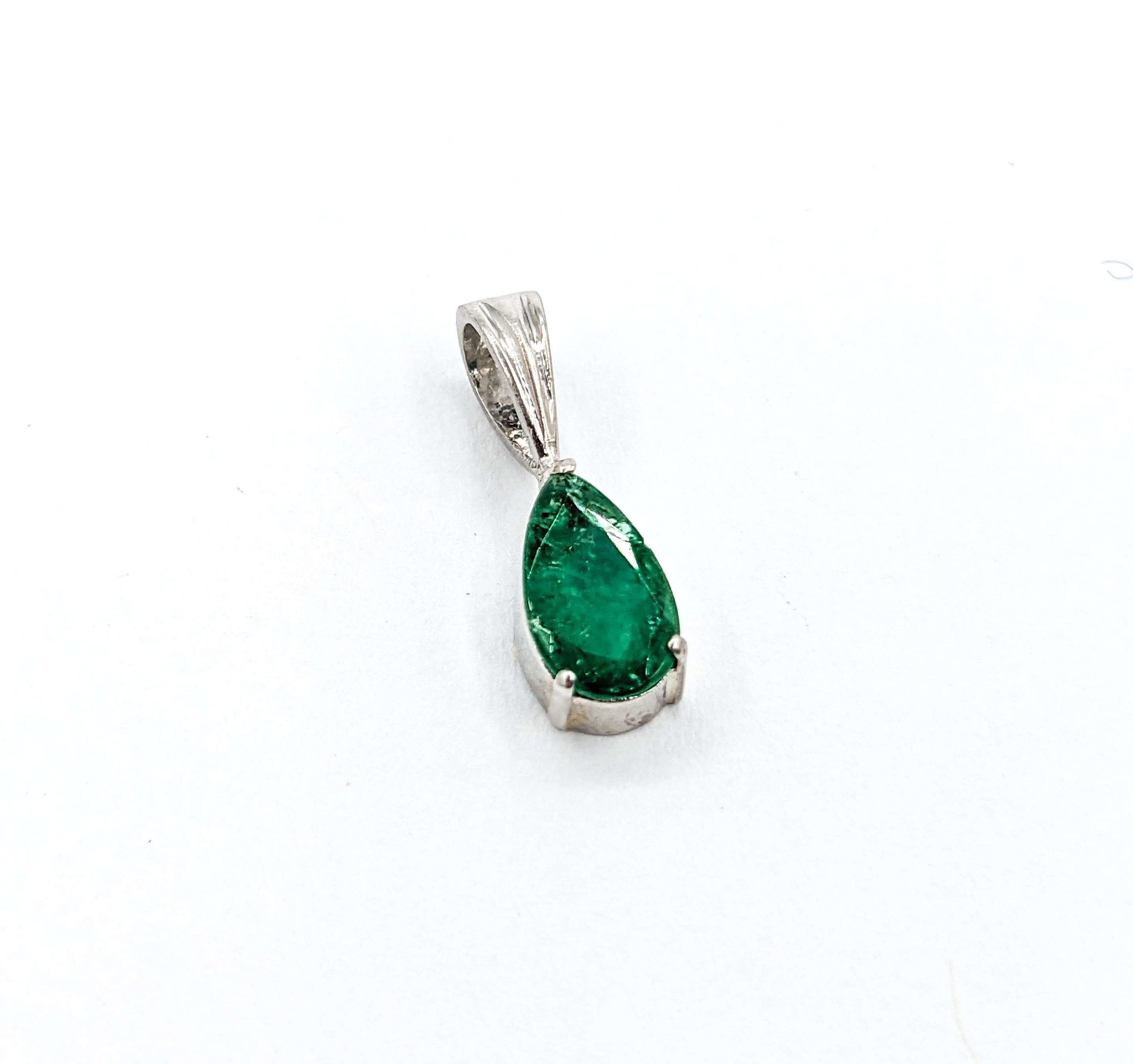 Women's Emerald Drop Pendant in Platinum For Sale