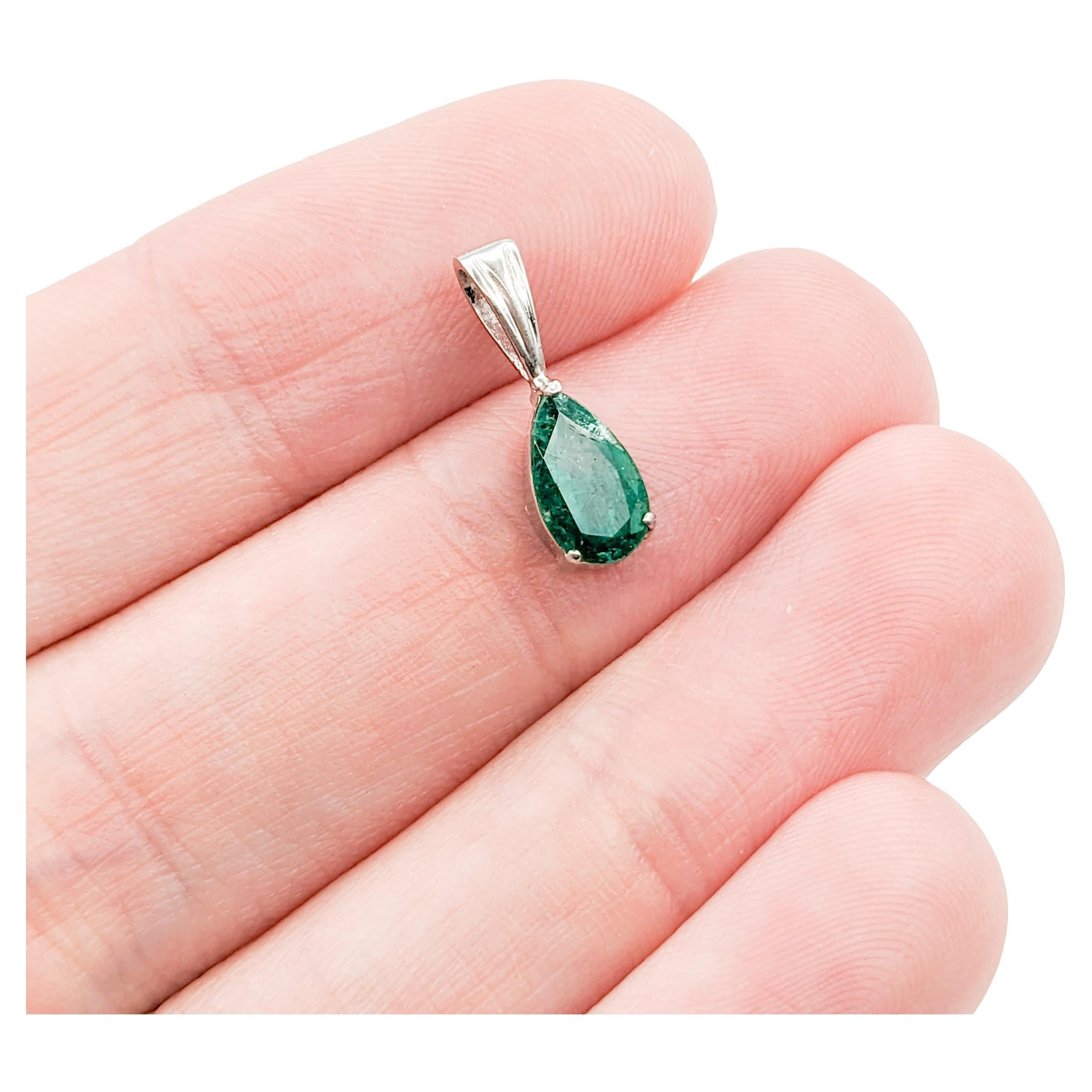 Emerald Drop Pendant in Platinum For Sale