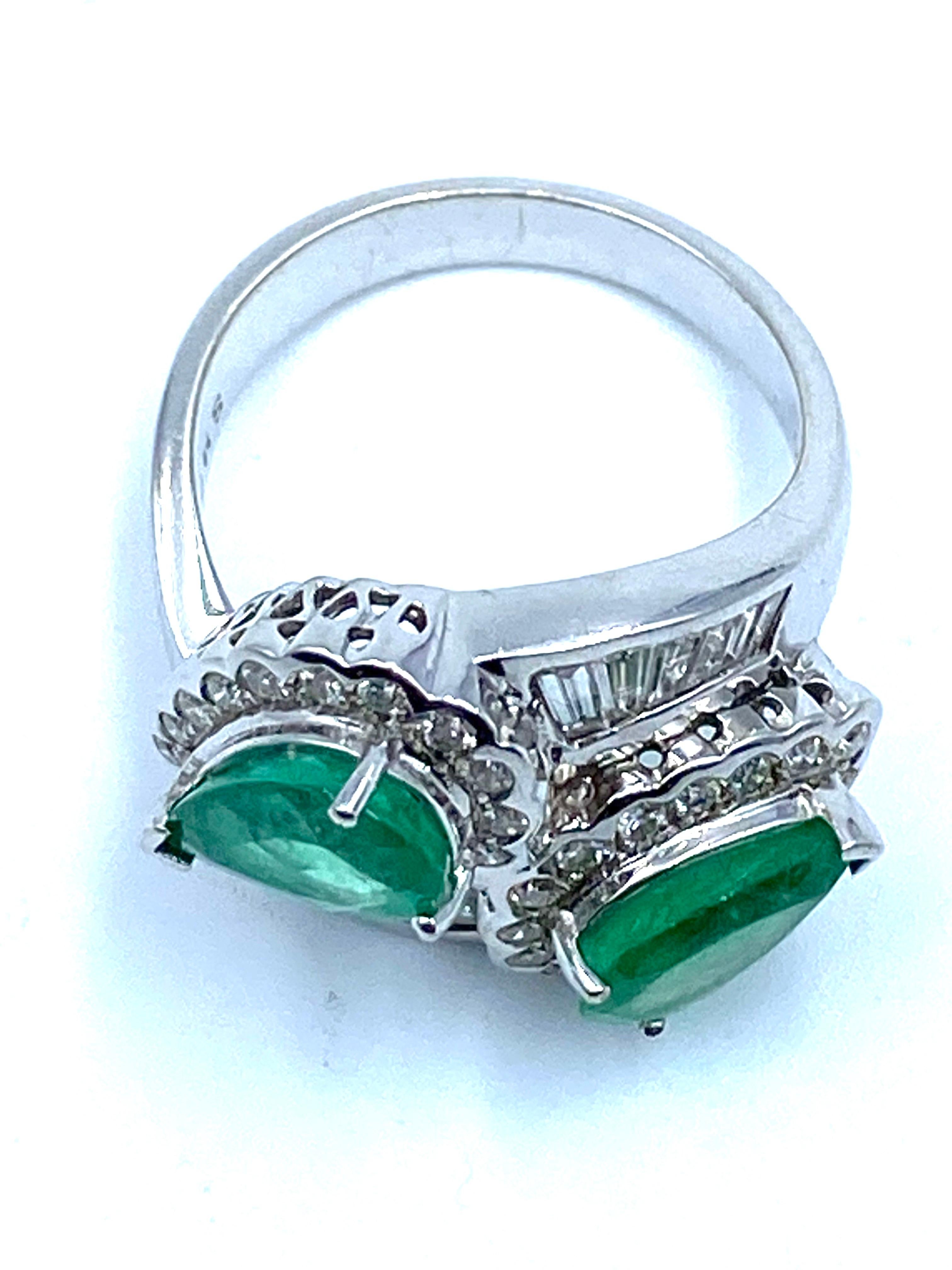 Modern Emerald Drops and Diamonds Ring For Sale
