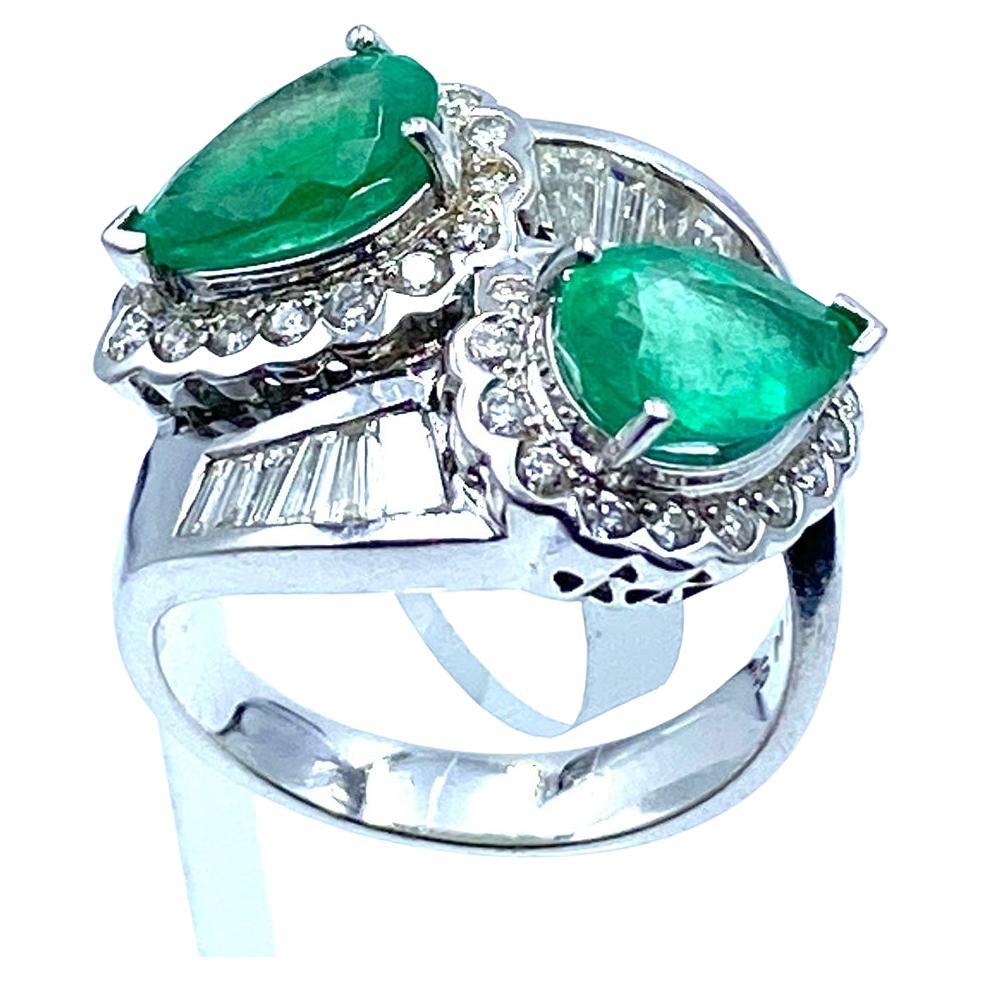 Emerald Drops and Diamonds Ring For Sale