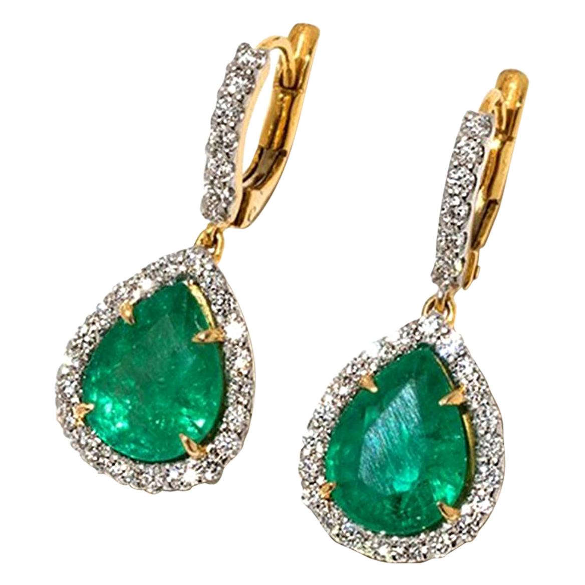 Emerald Drops and Diamonds Earring in 18 Karat Yellow Gold