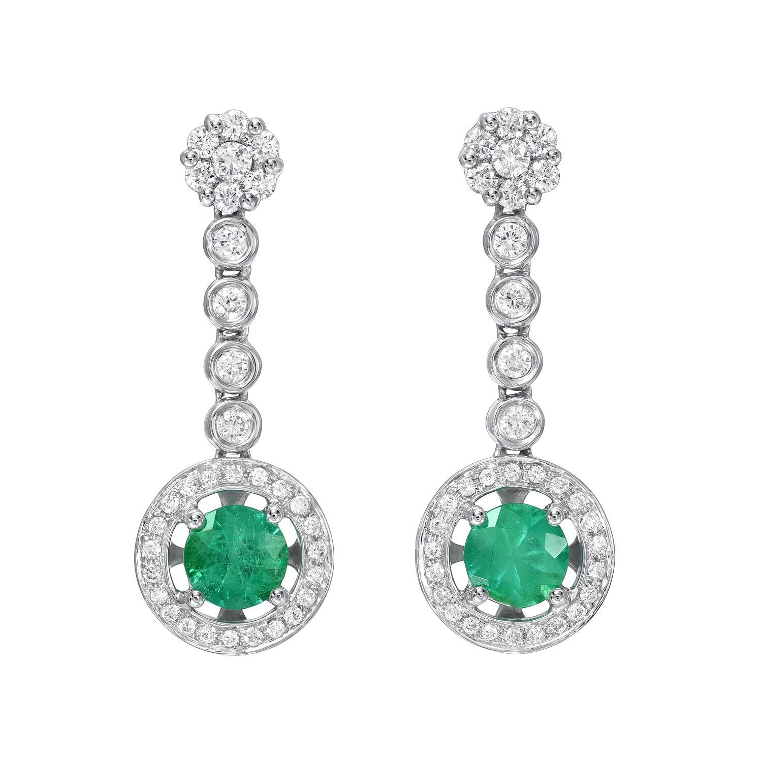Round Cut Emerald Earrings 0.98 Carats Round