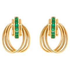 Smaragd-Ohrringe 1 Karat insgesamt 14k Gelbgold