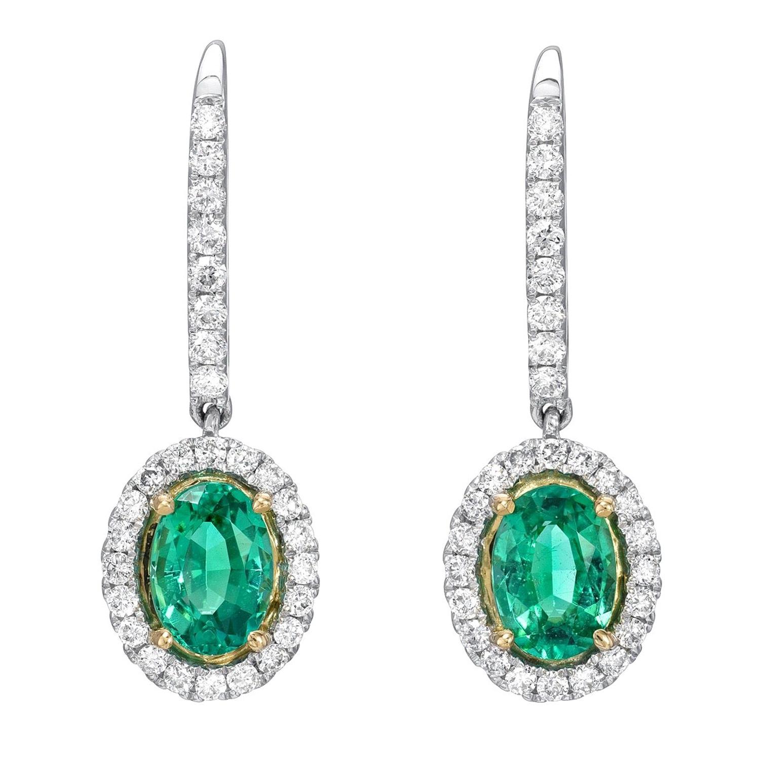 Emerald Earrings 1.48 Carat Ovals